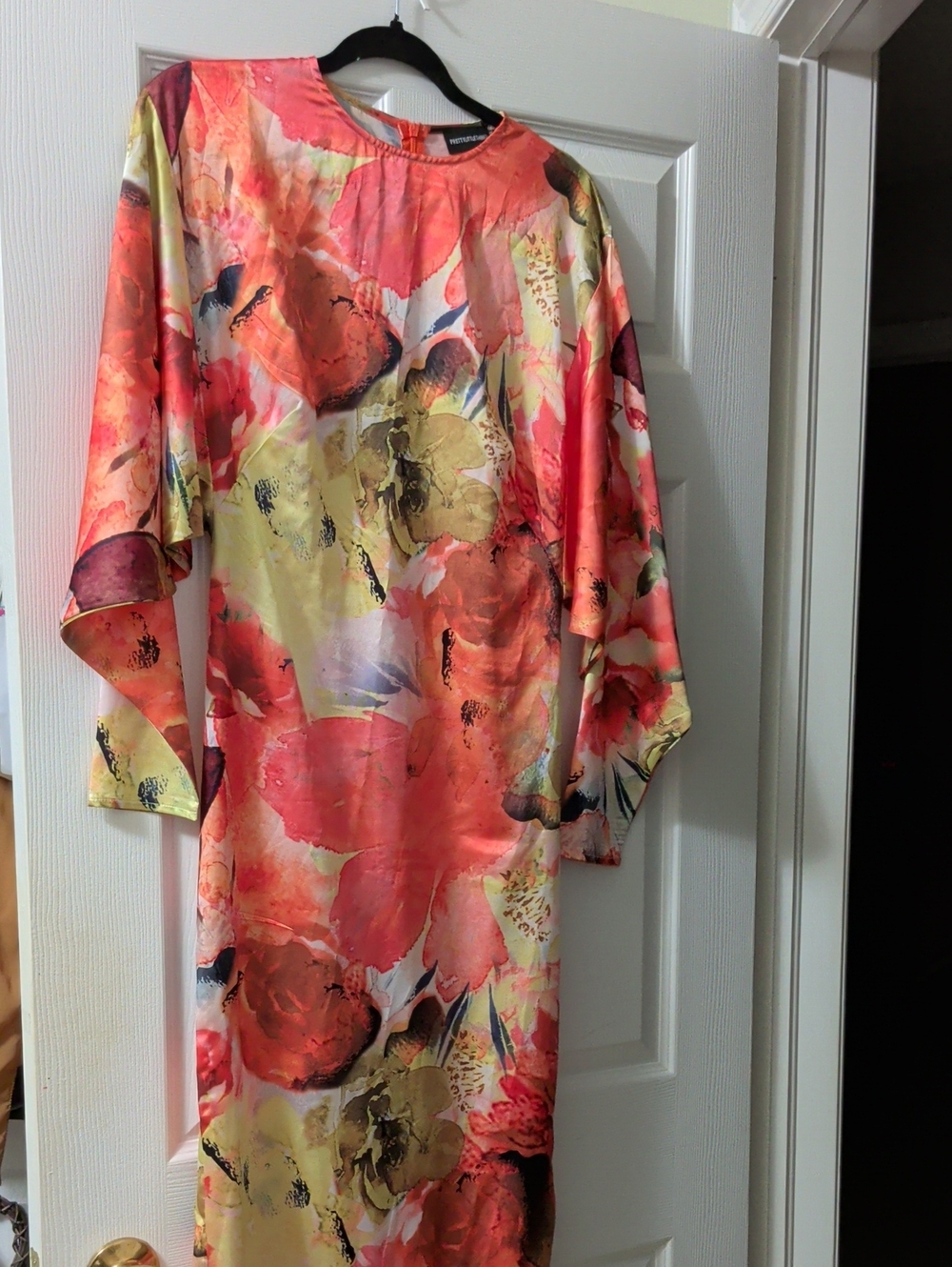 Floral Watercolor Midi Dress in Coral and Yellow